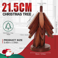 Wooden Trivet Tree Set for Hot Dishes, 100% Natural Wood, Expandable Design Coaster, Foldable Tree-Sharped Placemats with 4Pcs(Walnut Color)