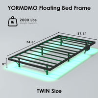 Floating Bed Frame Twin Size, Heavy Duty Bedframe with Smart LED Lights & Charging Station, Modern Metal Platform Bed, Easy Assembly No Box Spring Needed, 8 Inch