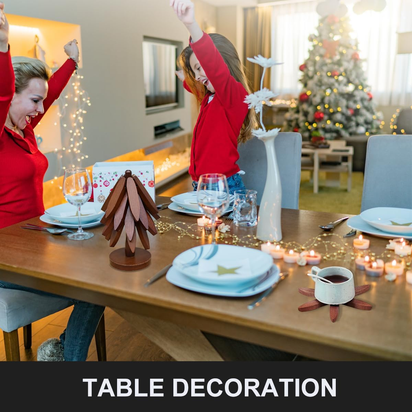 Wooden Trivet Tree Set for Hot Dishes, 100% Natural Wood, Expandable Design Coaster, Foldable Tree-Sharped Placemats with 4Pcs(Walnut Color)