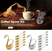 4.8 in Coffee Spoon Set with Holder, Swan Spoon and Fork Holder, Gold Durable Spoons Coffee Station Storage Organizer for Home Kitchen Christmas Universal Gift(Gold)