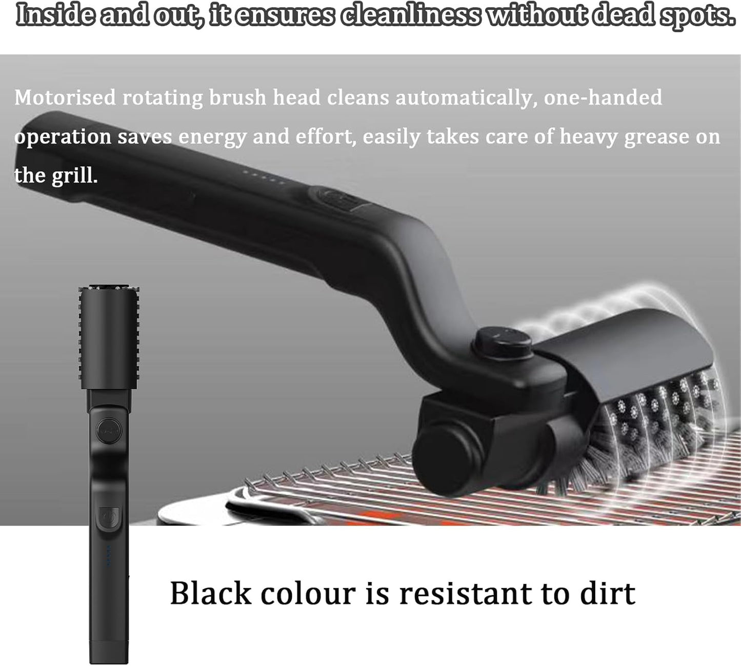 New Electric BBQ Grill Brush,Rechargeable BBQ Cleaning Brush,Carries Two Replacement Cleaning Brushes,Grill Accessories Black