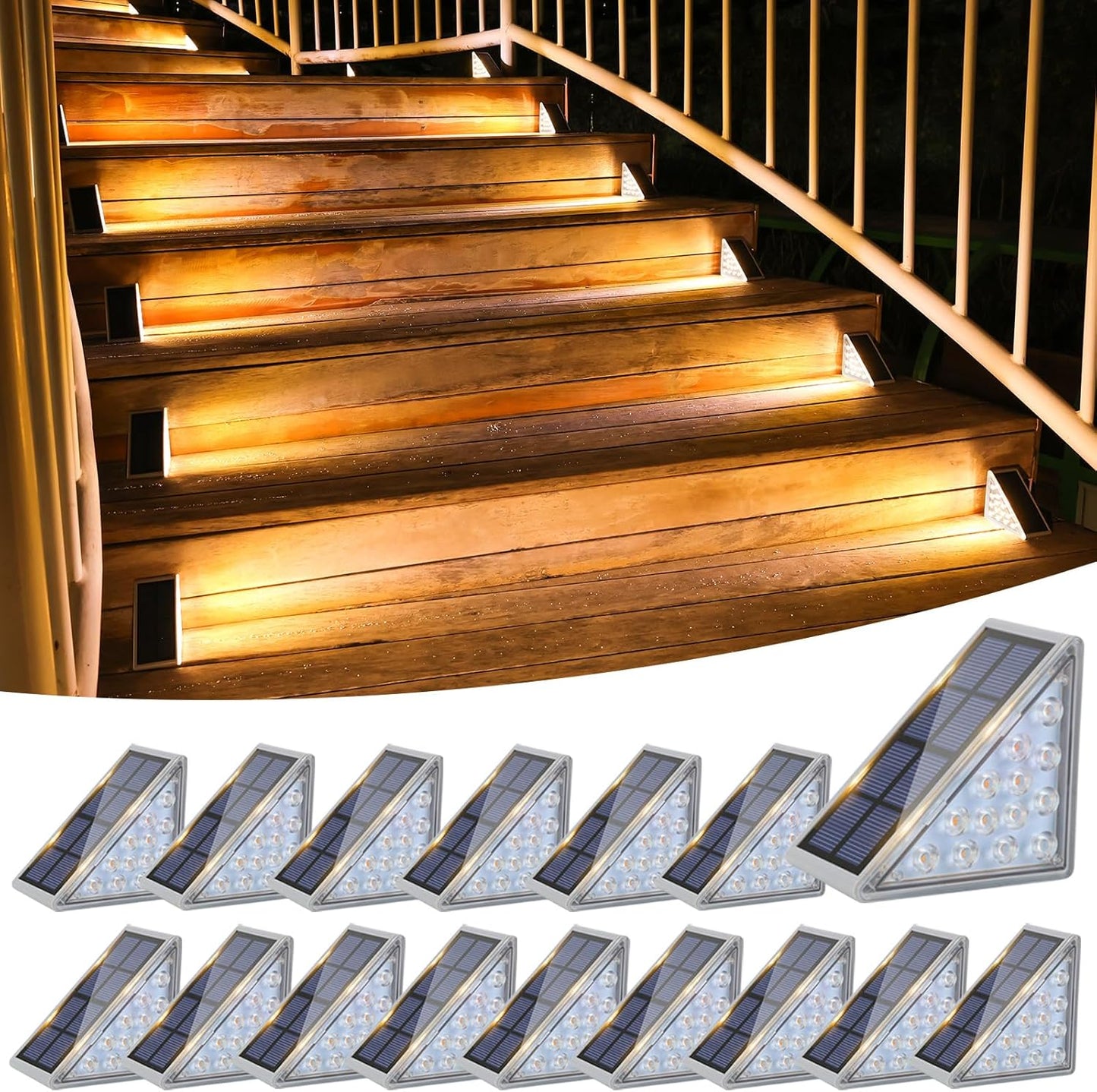 Solar Stair Lights 6 Pack, Solar Step Lights Outdoor Waterproof IP67, LED Outdoor Step Light,Outdoor Light Decor for Garden Stair, Deck, Front Step, Front Porch, and Patio（3000K）