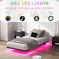 Floating Bed Frame Twin Size, Heavy Duty Bedframe with Smart LED Lights & Charging Station, Modern Metal Platform Bed, Easy Assembly No Box Spring Needed, 8 Inch