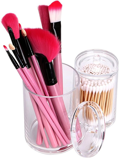 Clear Acrylic Cotton Swab Holder Preminm Quality round Container Cotton Pad Q-Tip Organize Case for Make up Brush Clear Apothecary Jar