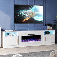 Fireplace TV Stand Entertainment Center with 36" Fireplace, 70" Wooden TV Stand for Tvs up to 80", Media TV Console with High Gloss Storage Cabinet and 16 Colors LED Lights (Black)