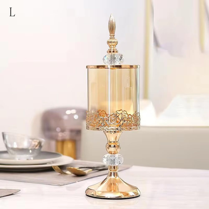 European Crystal Glass Storage Jar with Lid Rose Candy Jar Gold-Plated Storage Decorative Ornaments Art Homedecoration,L
