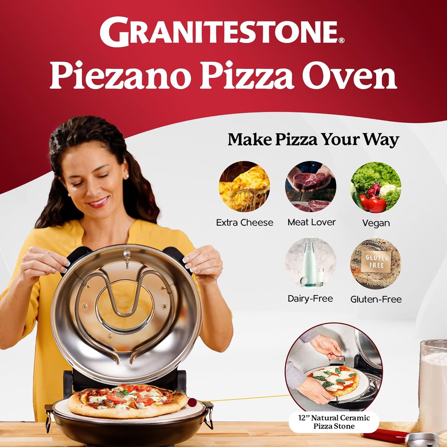 Crispy Crust Pizza Oven by  – 12 Inch Electric Pizza Oven Indoor Countertop Maker with Ceramic Stone Heats up to 800˚F for Stone Baked Pizzeria Style at Home as Seen on TV Products