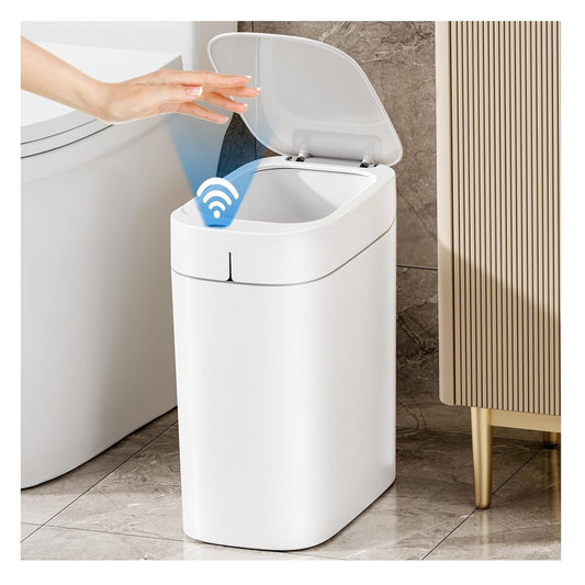 Bathroom Trash Can with Lid, Motion Sensor Trash Can Automatic Touchless, 3.5 Gallon Smart Garbage Can with Lid,Auto-Adsorption Slim Small Waste Basket for Bedroom,Bathroom,Kitchen