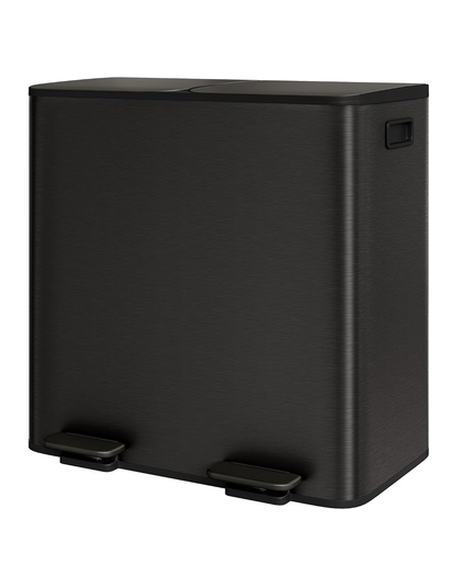 2 X 10.6 Gal Stainless Steel Double Trash Can with Lid for Kitchen, Large Dual Trash and Recycle Bin Combo, Step-On Kitchen Metal Garbage Cans, PP Inner Buckets, Liner Rim, Silver