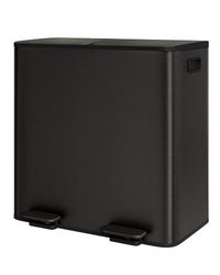 2 X 10.6 Gal Stainless Steel Double Trash Can with Lid for Kitchen, Large Dual Trash and Recycle Bin Combo, Step-On Kitchen Metal Garbage Cans, PP Inner Buckets, Liner Rim, Silver