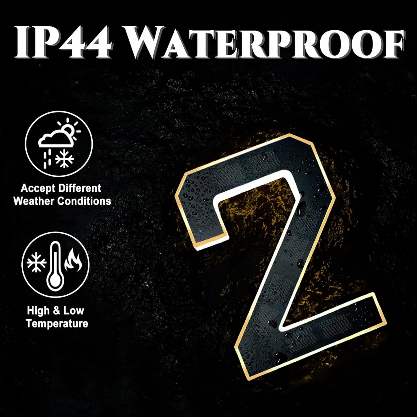 9 Inch Solar Lighted House Numbers for Outside, Light up Waterproof LED Address Numbers Signs for Houses, Large Personalized Illuminated Exterior Modern House Numbers Light (5-Black, 9IN)