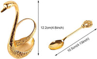 4.8 in Coffee Spoon Set with Holder, Swan Spoon and Fork Holder, Gold Durable Spoons Coffee Station Storage Organizer for Home Kitchen Christmas Universal Gift(Gold)