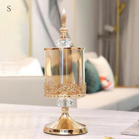 European Crystal Glass Storage Jar with Lid Rose Candy Jar Gold-Plated Storage Decorative Ornaments Art Homedecoration,L