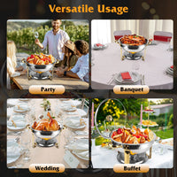 4Pcs Chafing Dish Buffet Set 4.76QT Round Buffet Servers Food Warmer Stainless Steel Catering Chafer With Glass Lid For Warming Cooling Gatherings Banquets Buffets Party Wedding