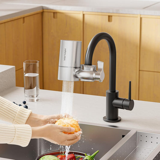 Advanced Sink Faucet Filter, NSF Certified Faucet Installation System, 400 Gallon Capacity, Can Reduce 99% Chlorine and Odors, with 1 Water Filter（T1-White）