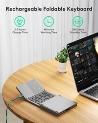 Foldable Bluetooth Keyboard with Touchpad, Portable Wireless Keyboard with Stand Holder, Rechargeable Full Size Ultra Slim Pocket Folding Keyboards for Android Windows IOS Tablet & Laptop-Gray