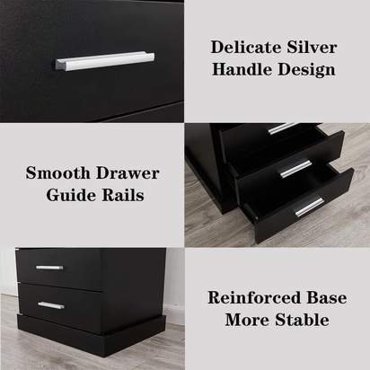 Black LED Nightstand with Charging Station, Side Table with 3 Drawers and Light, End Table with Open Storage, beside Cabinet for Bedroom (Black)