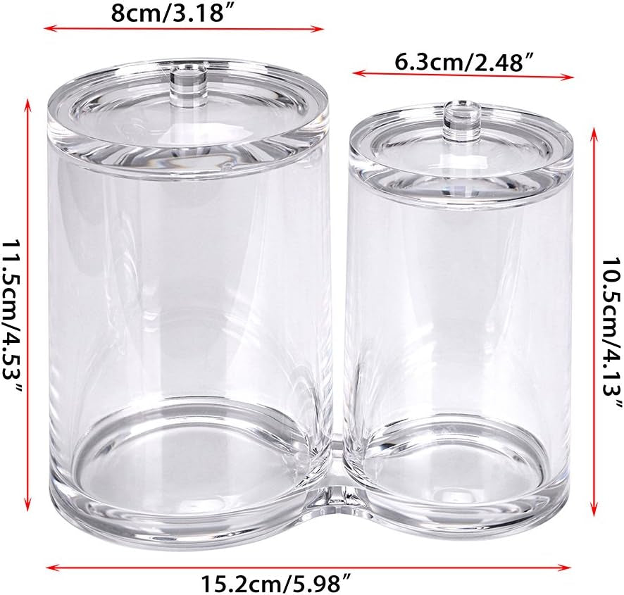 Clear Acrylic Cotton Swab Holder Preminm Quality round Container Cotton Pad Q-Tip Organize Case for Make up Brush Clear Apothecary Jar